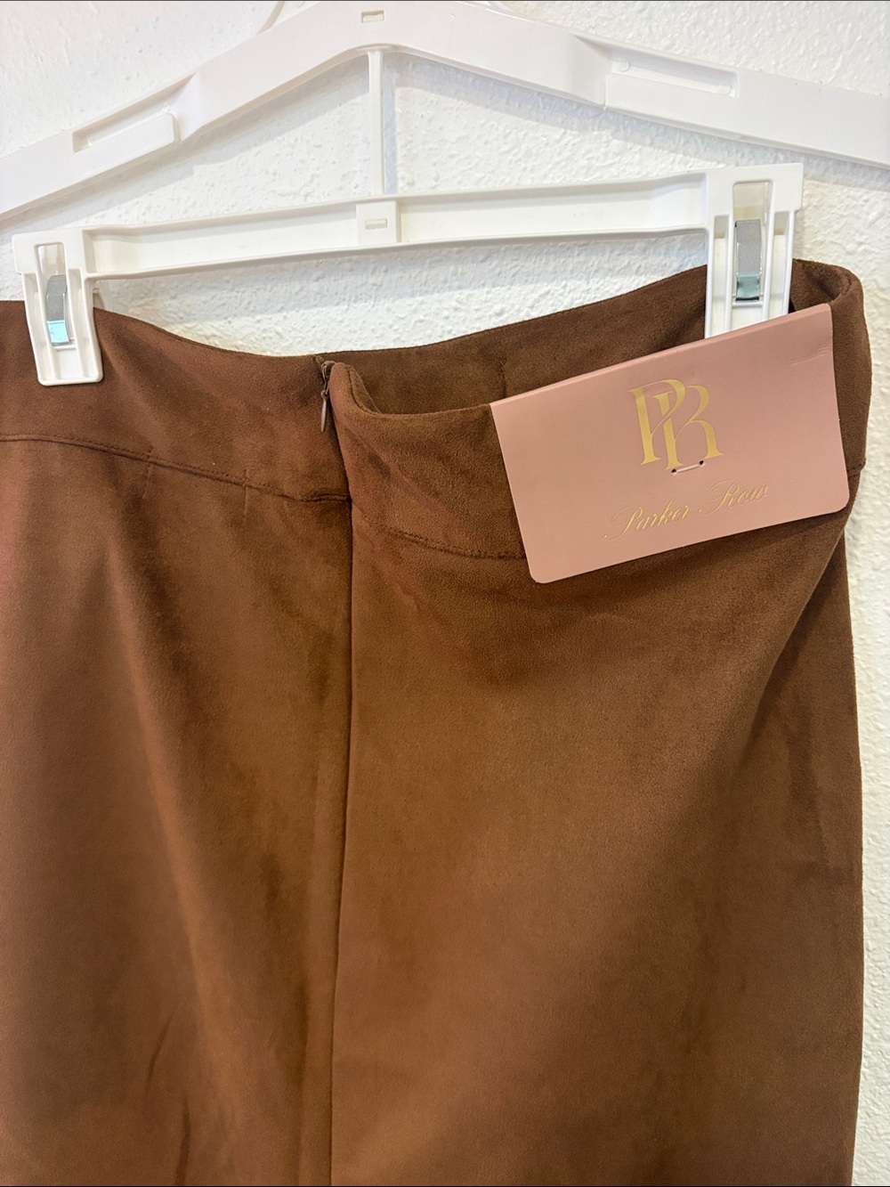 Parker Chocolate Brown Faux-Suede Belted Pencil Skirt - Picture 3 of 5